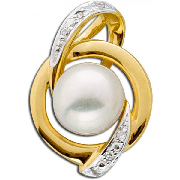 Weißer Perlen Anhänger Gelb Gold 585 Diamant 0,02ct W/P Süßwasserzuchtperle 1 Diamantanhänger_4