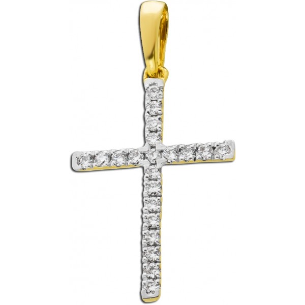 Kreuz Anhänger Gelbgold 585 14 Karat Brillanten 0.06ct TW VSI 