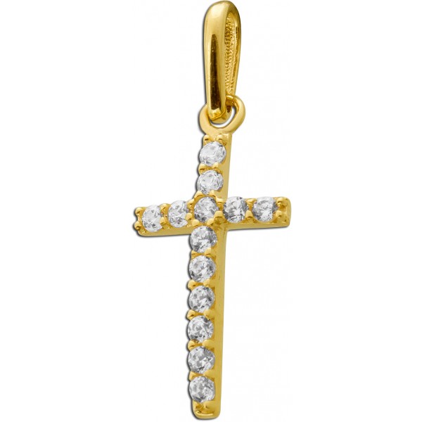 Kreuz Anhänger Gelbgold 333 13 weiße Zirkonia 8 Karat