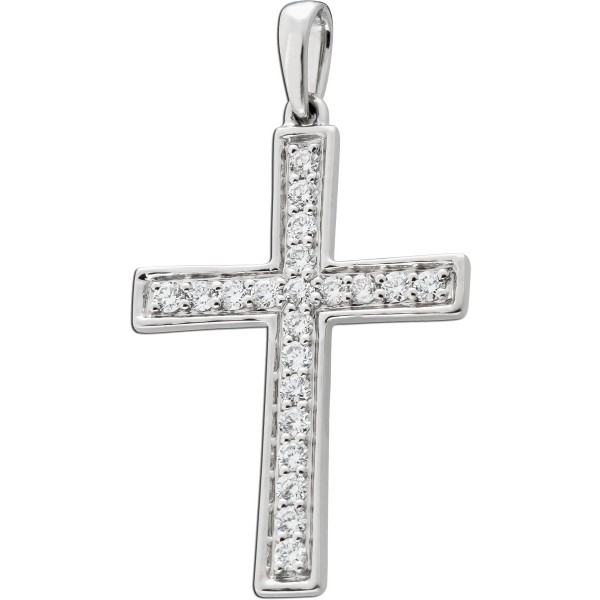 Kreuz Diamant Anhänger Weißgold 585 14 Karat 21 Brillanten 0.35ct VSI