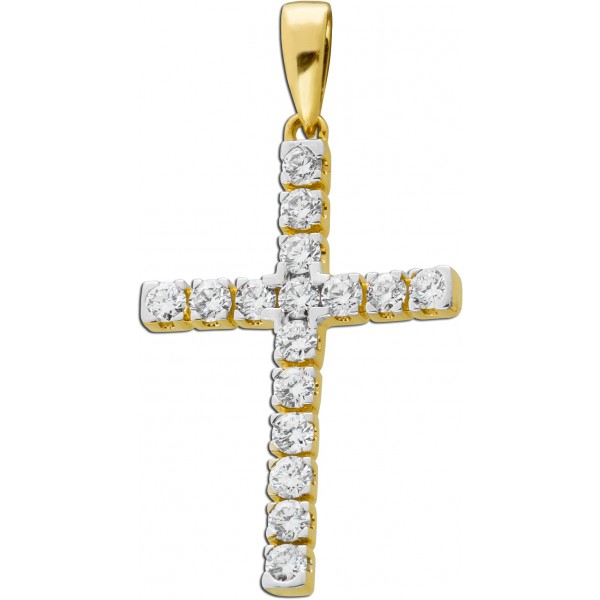 Kreuz Diamant Anhänger Gelbgold 585 14 Karat 16 Brillanten 0.32ct VSI