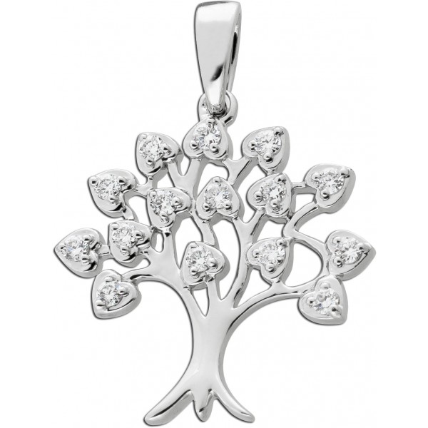 Baum Diamant Anhänger Weißgold 585 14 Karat 16 Brillanten 0.21ct VSI