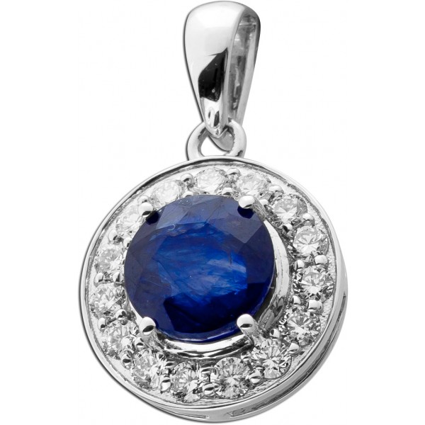 Saphir Anhänger Weißgold 585 14K blauer Edelstein Lab Grown Diamanten 0.38ct