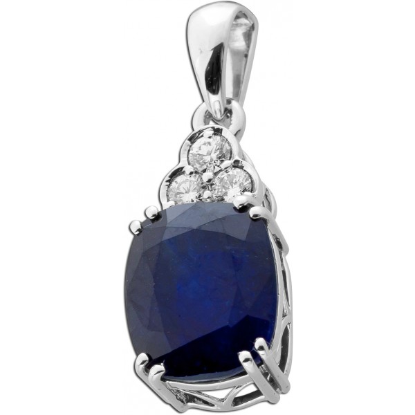 Saphir Anhänger Weißgold 585 14K blauer Edelstein Lab Grown Diamanten