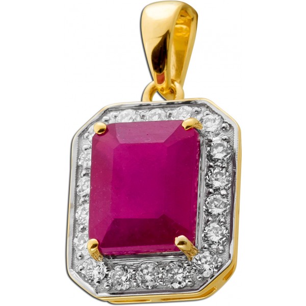 Rubin Anhänger Gelbgold 585 14K roter Edelstein Lab Grown Diamanten