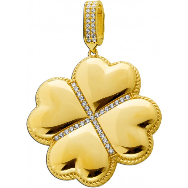 Kleeblatt Herz Anhänger Gold 585 14 Karat weiße Zirkonia