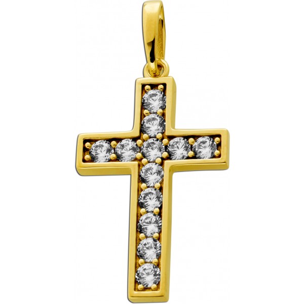 Kreuz Anhänger Gold 333 8 Karat weiße Zirkonia