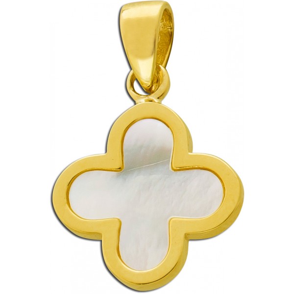 Kleeblatt Anhänger Gold 333 8K weißer Perlmutt