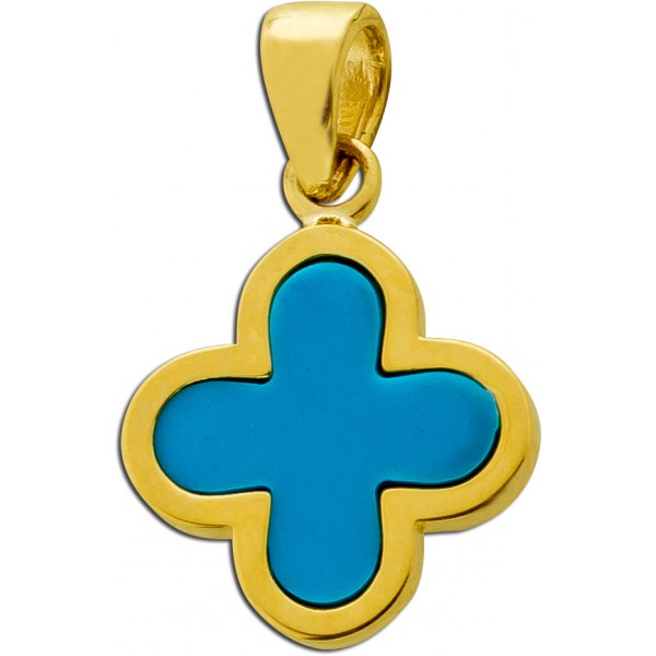 Kleeblatt Anhänger Gold 333 8K synthetischer Türkis