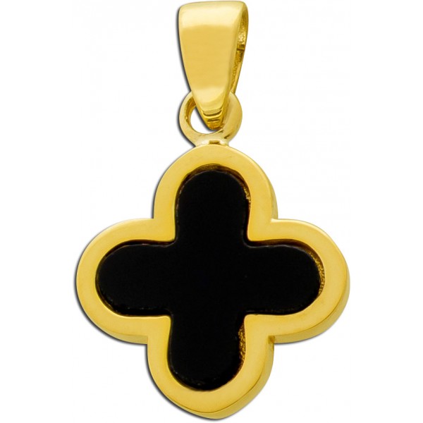 Kleeblatt Anhänger Gold 333 8K schwarzer Onyx Edelstein