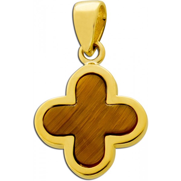 Kleeblatt Anhänger Gold 333 8K brauner Tigerauge Edelstein