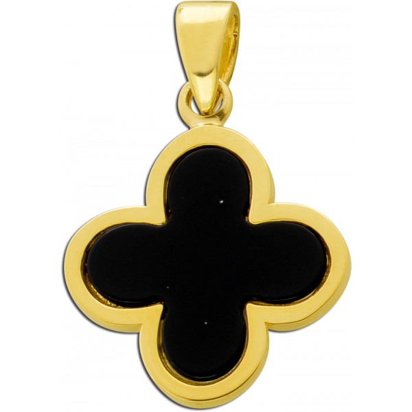 Kleeblatt Anhänger Gold 333 8K schwarzer Onyx Edelstein