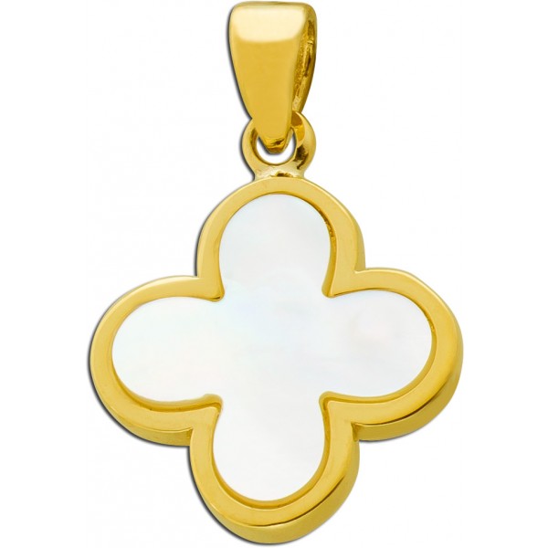 Kleeblatt Anhänger Gold 333 8K weißer Perlmutt