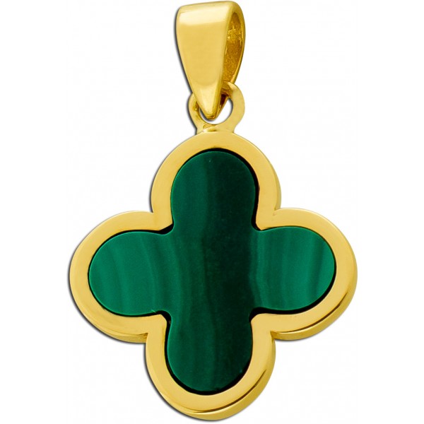 Kleeblatt Anhänger Gold 585 14K grüner Malachit Edelstein