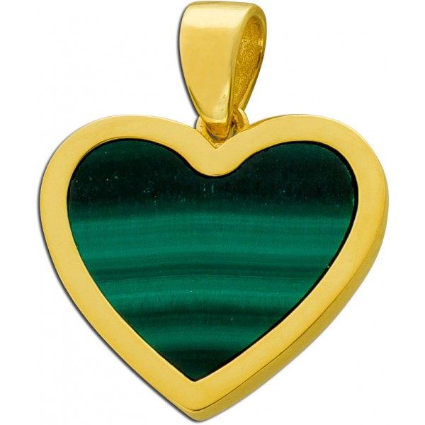 Herz Anhänger Gold 333 8K grüner Malachit Edelstein