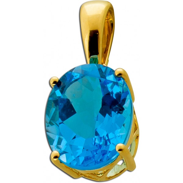 Topas Anhänger Gold 585 14 Karat Swiss Blautopas 2.8ct