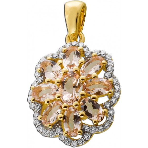 Diamant Anhänger Gold 375 9K Natur Morganit Labor Diamanten 0.30ct