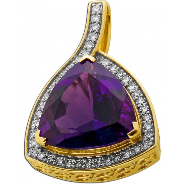 Amethyst Anhänger Gold 585 14K nat Amethyst 8.5ct Natur Diamanten