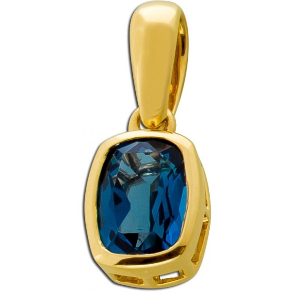 Blautopas Anhänger Gold 585 14K nat London Blue Topaz 1.1ct 