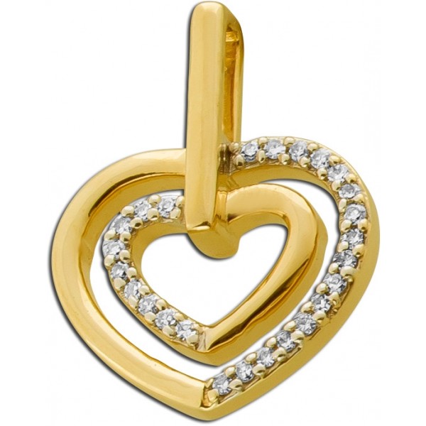 Herz Anhänger Gold 375 natürliche 24 Diamanten Brillantschliff 