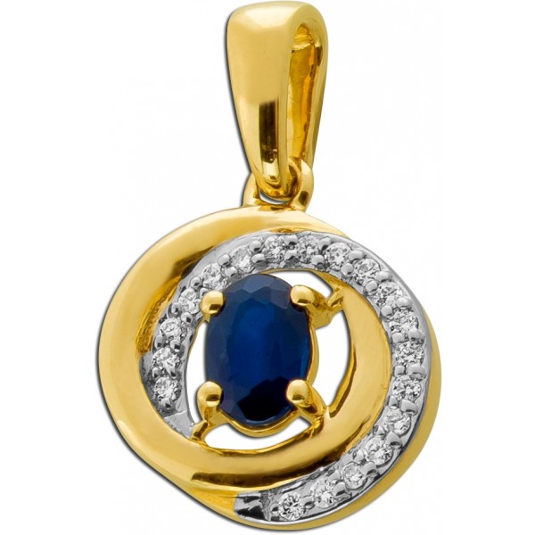 Saphir Anhänger Gold 585 14K nat Saphir Natur Diamanten