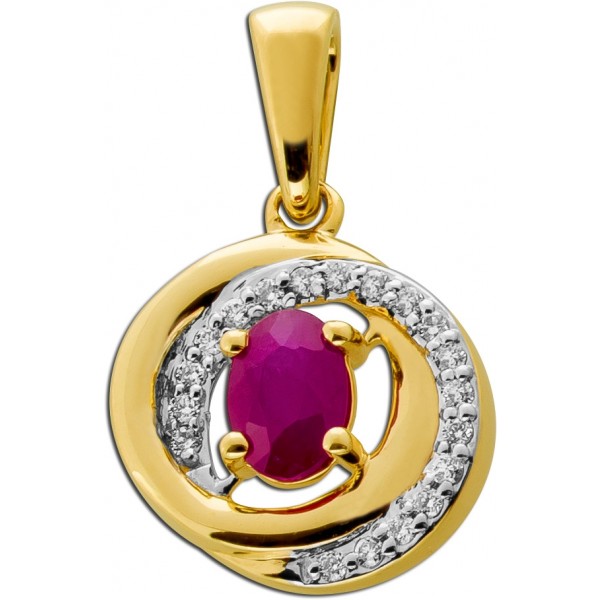 Rubin Anhänger Gold 585 roter natürlicher Edelstein Natur Diamanten