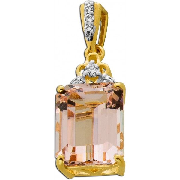 Diamant Anhänger Gold 585 14K nat Morganit 2.05ct Brillanten 0.04ct