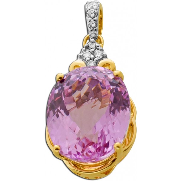 Diamant Anhänger Gold 585 14K nat Kunzit 6.75ct Natur Brillanten 0.21ct