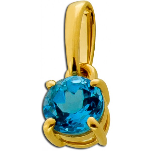 Blautopas Anhänger Gold 585 14K nat Swiss Bluetopas 0.31ct 