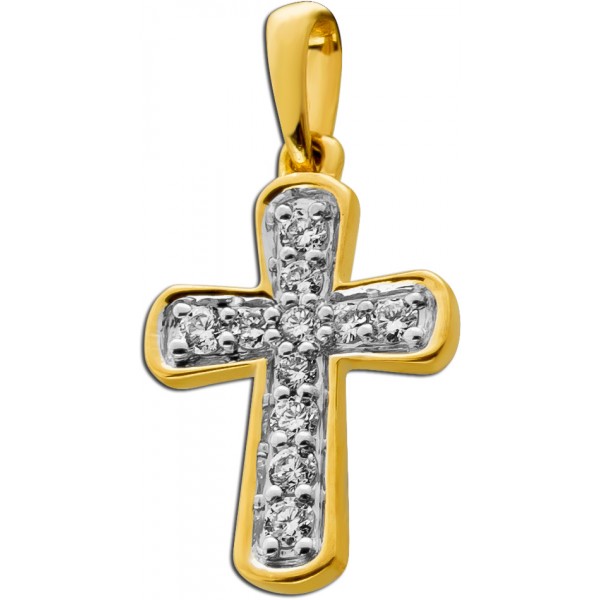 Kreuz Anhänger Gold 585 14K Natur Diamanten 0.12ct