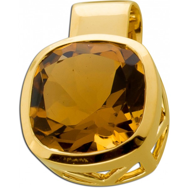 Quarz Anhänger Gold 585 14K honiggelber Natur Quarz 4.1ct.