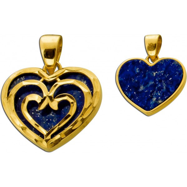 Herz Anhänger Gold 585 14K azurblaue Lapislazuli Einlage