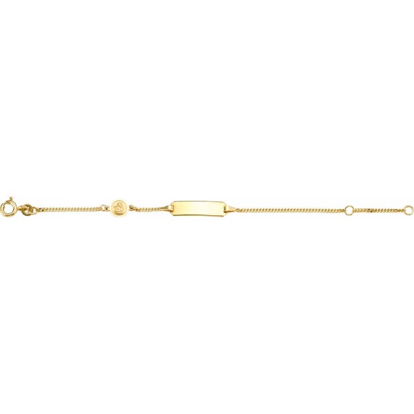 Kinder ID-Armband Gold 585 1,3mm Flachpanzerarmband Gravurplatte Engel 14cm 