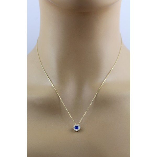 Kette Anhänger Gelbgold 333 8 Karat synth blauer Saphir weiße Zirkonia