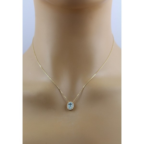 Blautopas Kette Anhänger Gelbgold 585 14K blauer Edelstein Zirkonia
