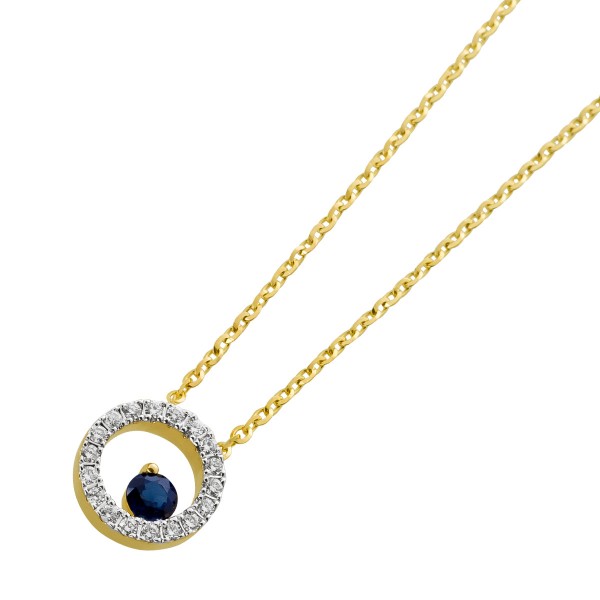 Happy Lady Kette Anhänger Gelbgold 585 14K blauer Saphir Brillanten 