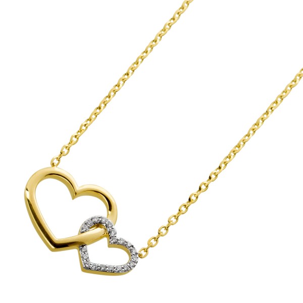 Herz Kette Anhänger Gelbgold 585 Weißgold 14K Brillanten 0.09ct