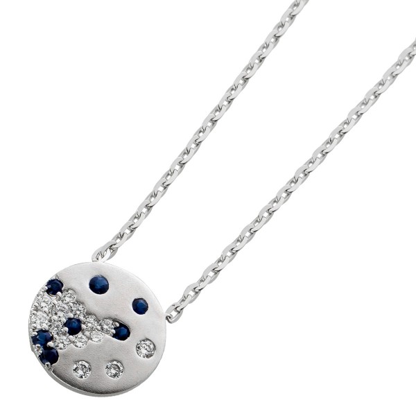 Saphirkette Anhänger Weißgold 585 14K blaue Edelsteine Brillanten