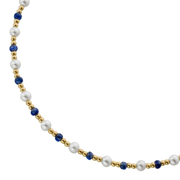 Saphir Halsreif Gelbgold 585 14K blaue Edelsteine Süßwasser Perlen