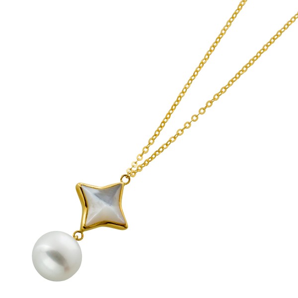 Perlmutt Kette Anhänger Gelbgold 585 14K Süßwasser Zuchtperle