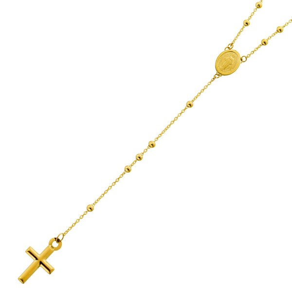 Jesus Kreuz Rosenkranz Halskette Gelbgold 585 14K