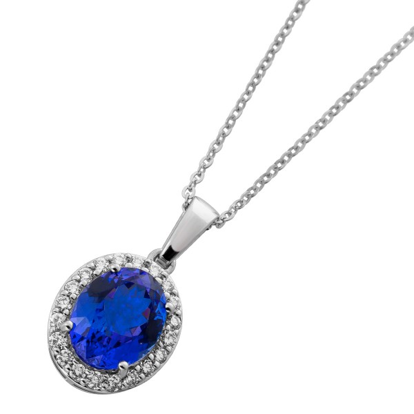 Platin 950 Halskette  Anhänger Tansanit Brillanten 0.3ct