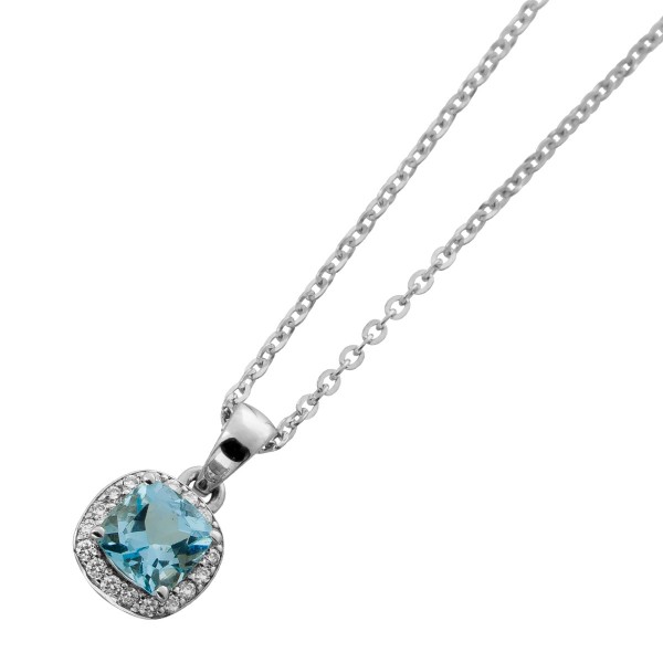 Aquamarin Kette Anhänger Platin 950 blauer Edelstein Brillanten 0.09ct 
