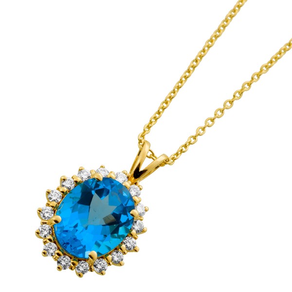 Topas Collier Gold 585 14K blauer Natur Swiss Blautopas Natur Diamanten