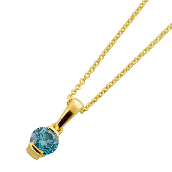 Brillantkette Anhänger Gold 585 14K blauer Natur Diamant 0.25ct