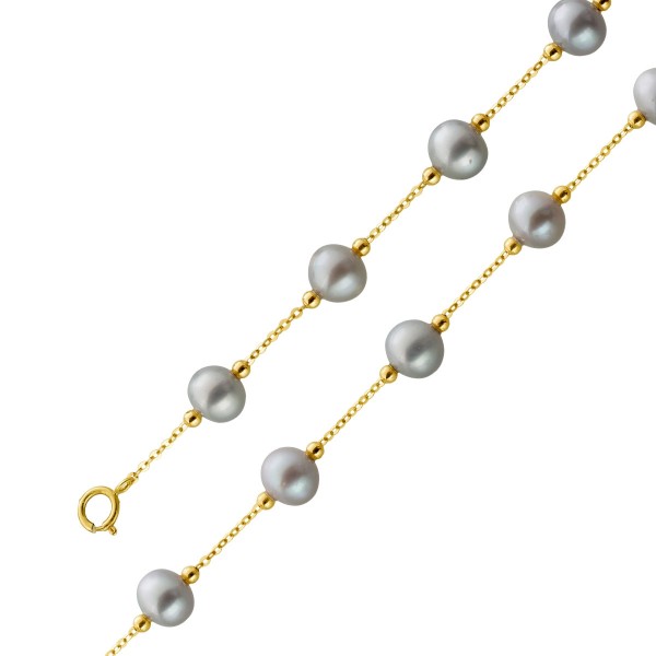 Perlenkette Gold 585 14K graue Süßwasserzuchtperlen 6-6.5mm