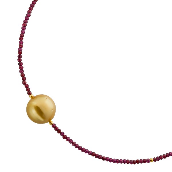 Granat Kette Gold 585 14K goldene Südseeperle rote Granat Edelsteine