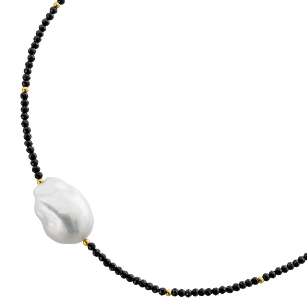 Spinell Kette Gold 585 14K nat.schwarze Spinell Edelsteine Barockperle 
