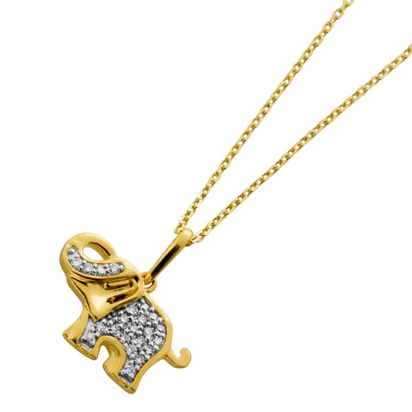 Elefant Anhänger Collier Gold 375 9K Natur Diamanten