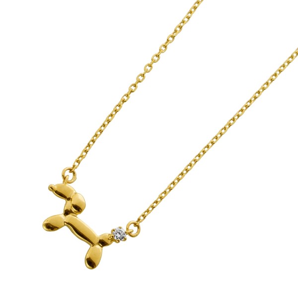 Hunde Collier Kette Gold 375 9K Natur Diamant 0.015ct